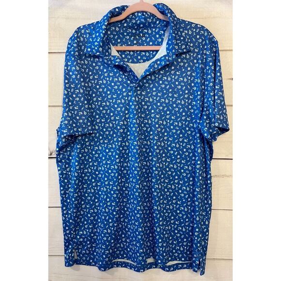 Izod Golf Performace Polo Size XL Blue With White Tropical Print - Picture 1 of 5